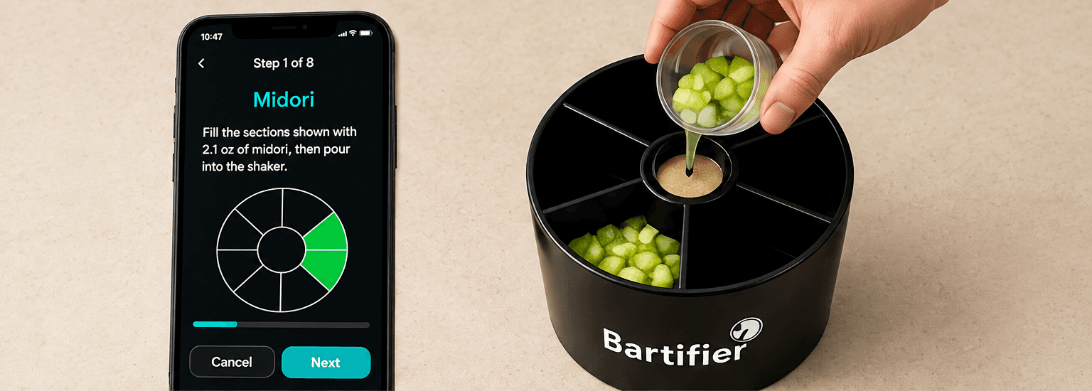 App instruction beside an ingredient being added to Bartifier