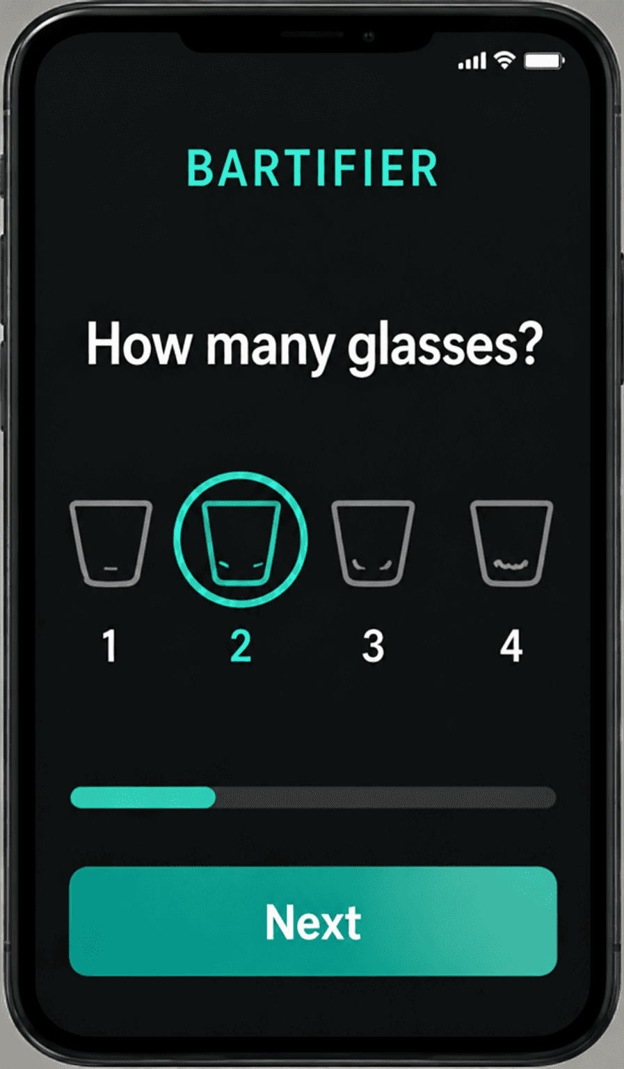 Bartifier app strength and glass-count controls
