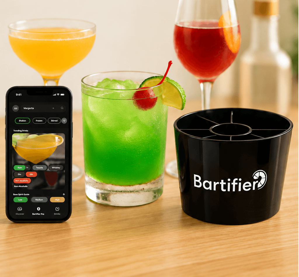 Bartifier, its mobile app and colorful finished cocktails