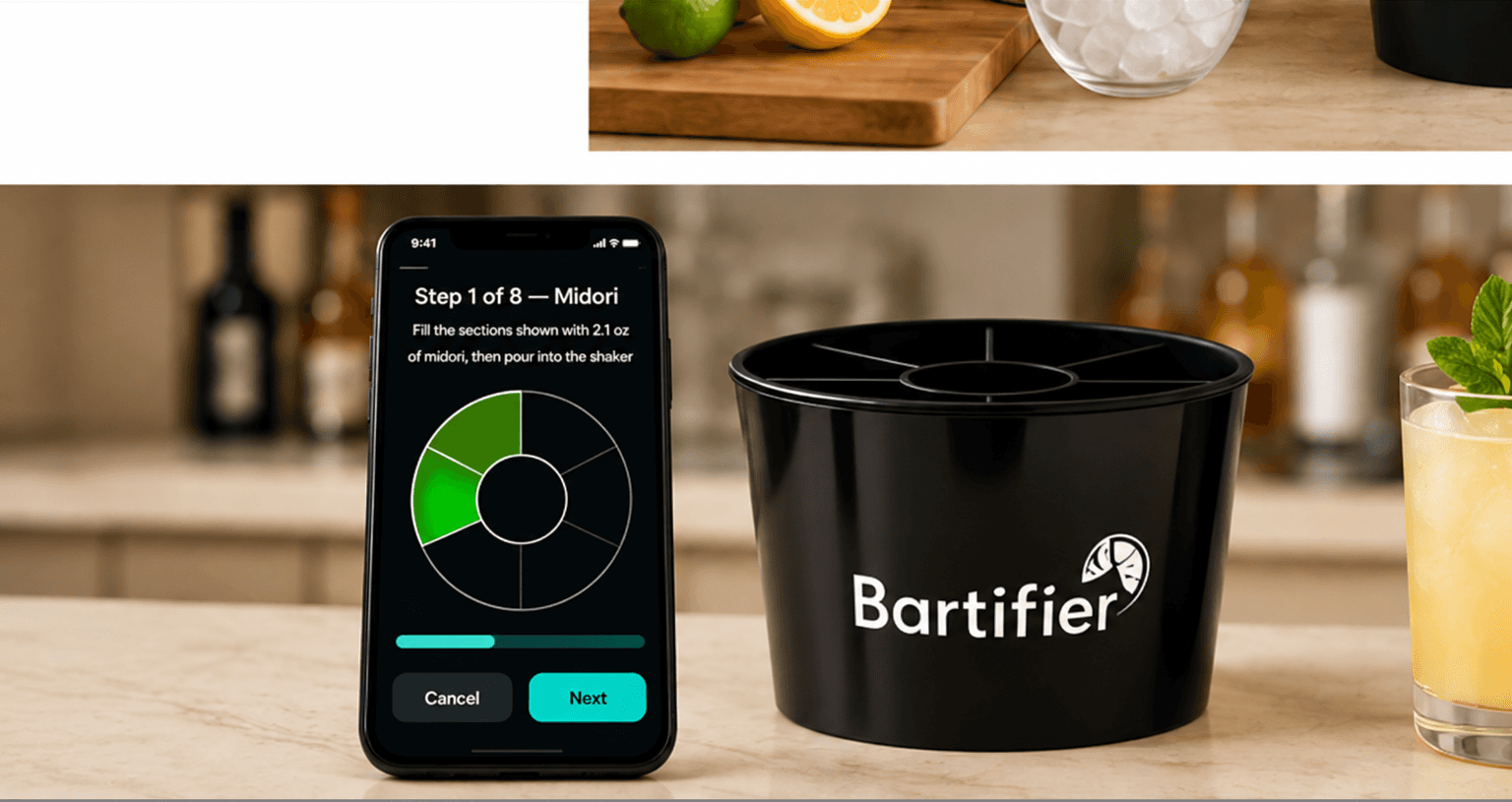 Bartifier and its app together on a home bar