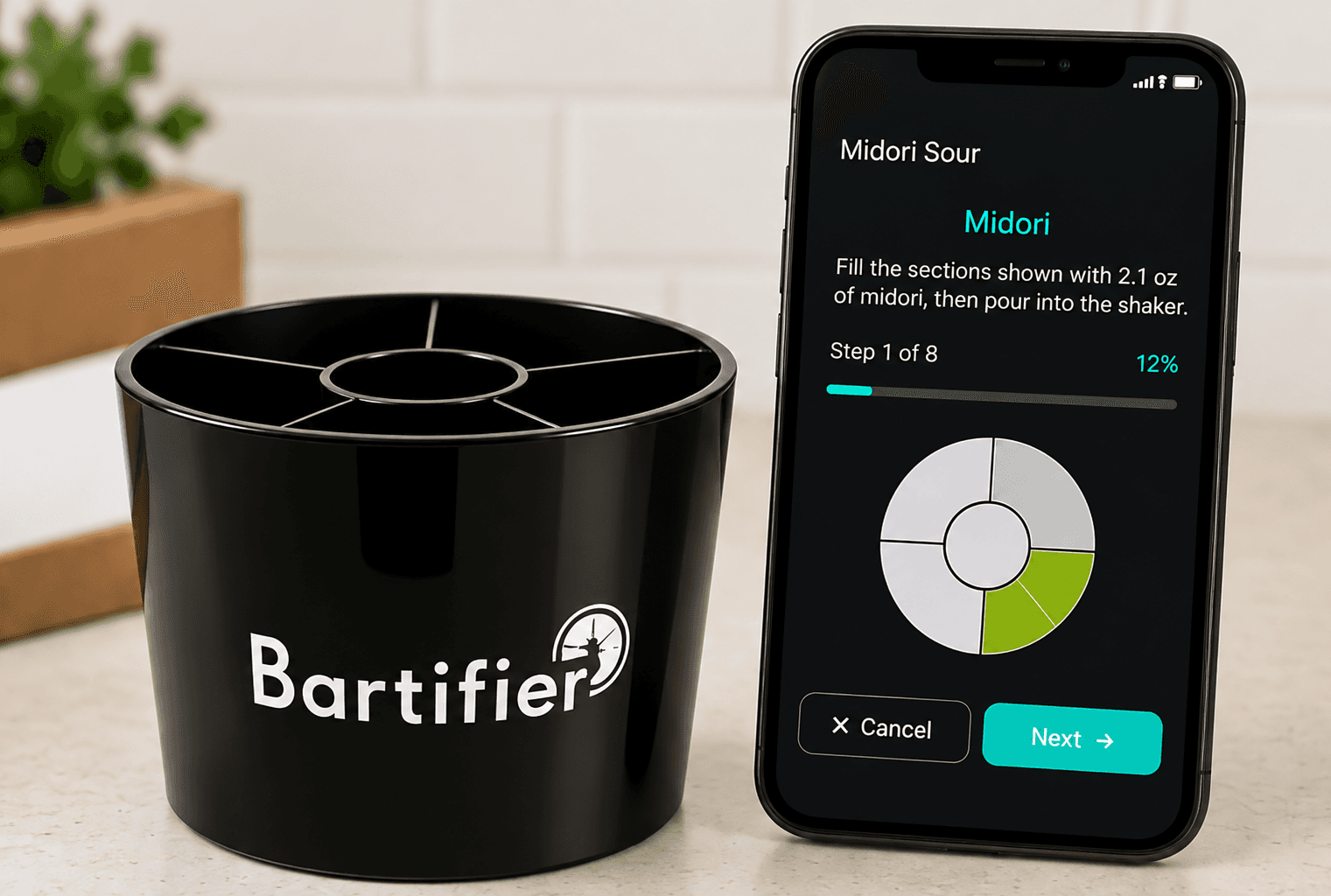 Bartifier device beside an app quantity instruction