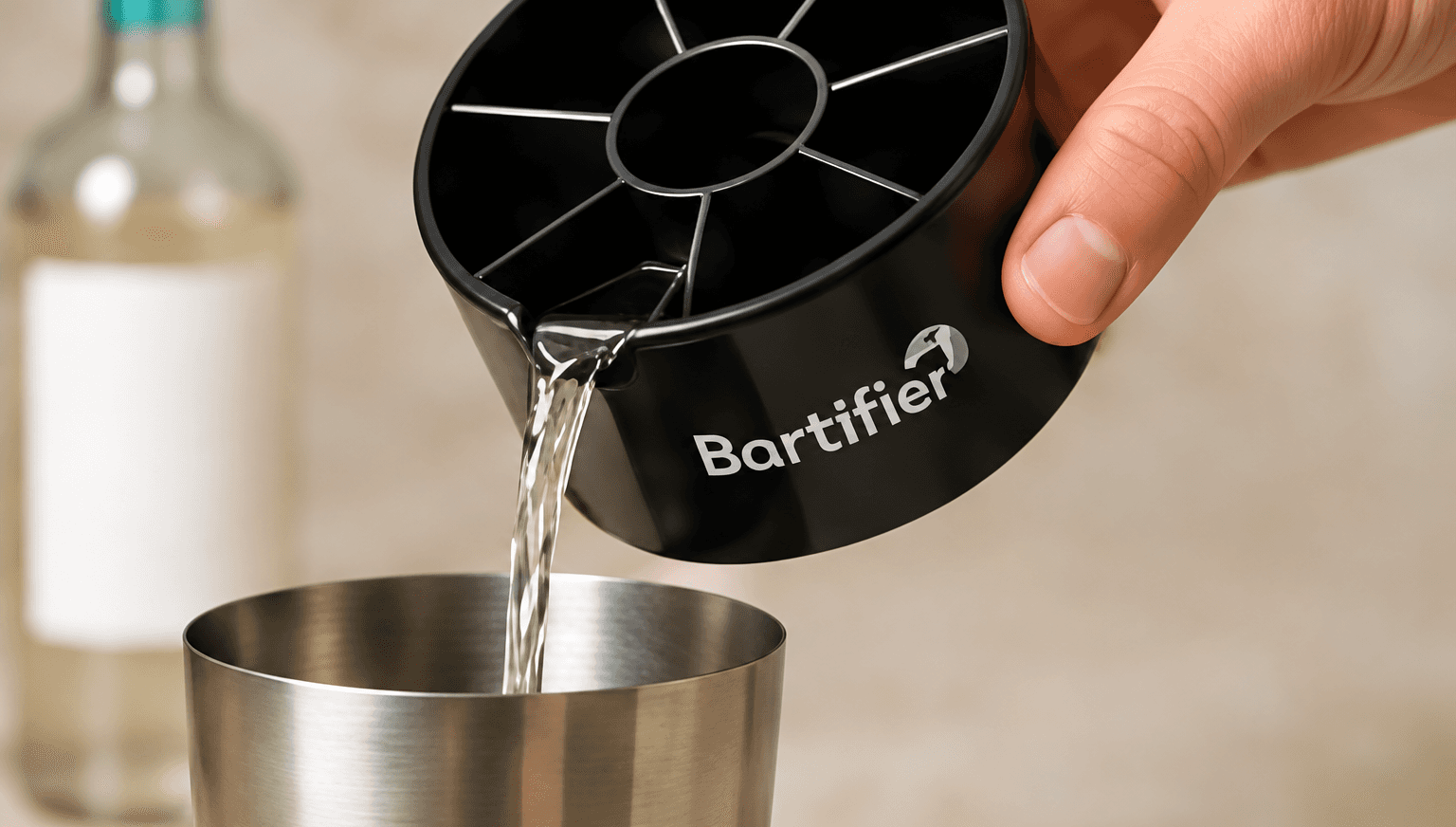 Bartifier being used to guide a measured pour