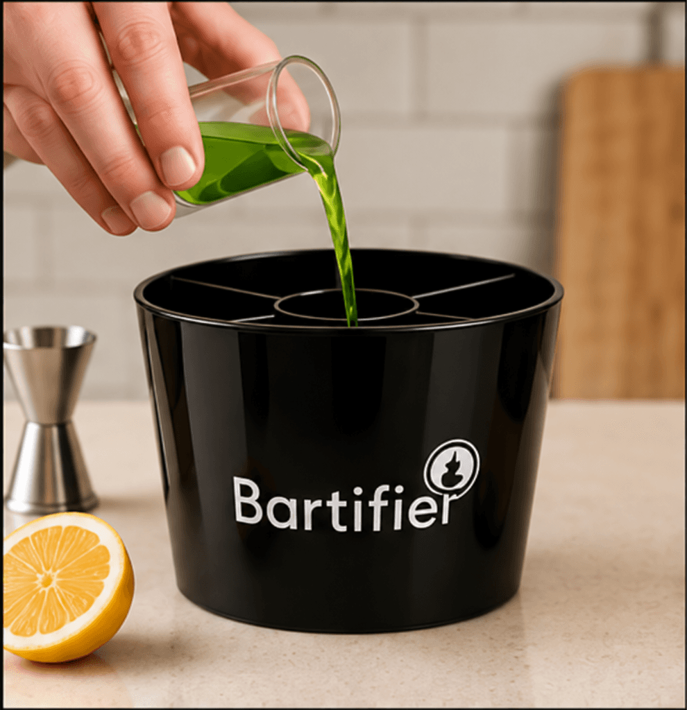 A green ingredient being measured with Bartifier