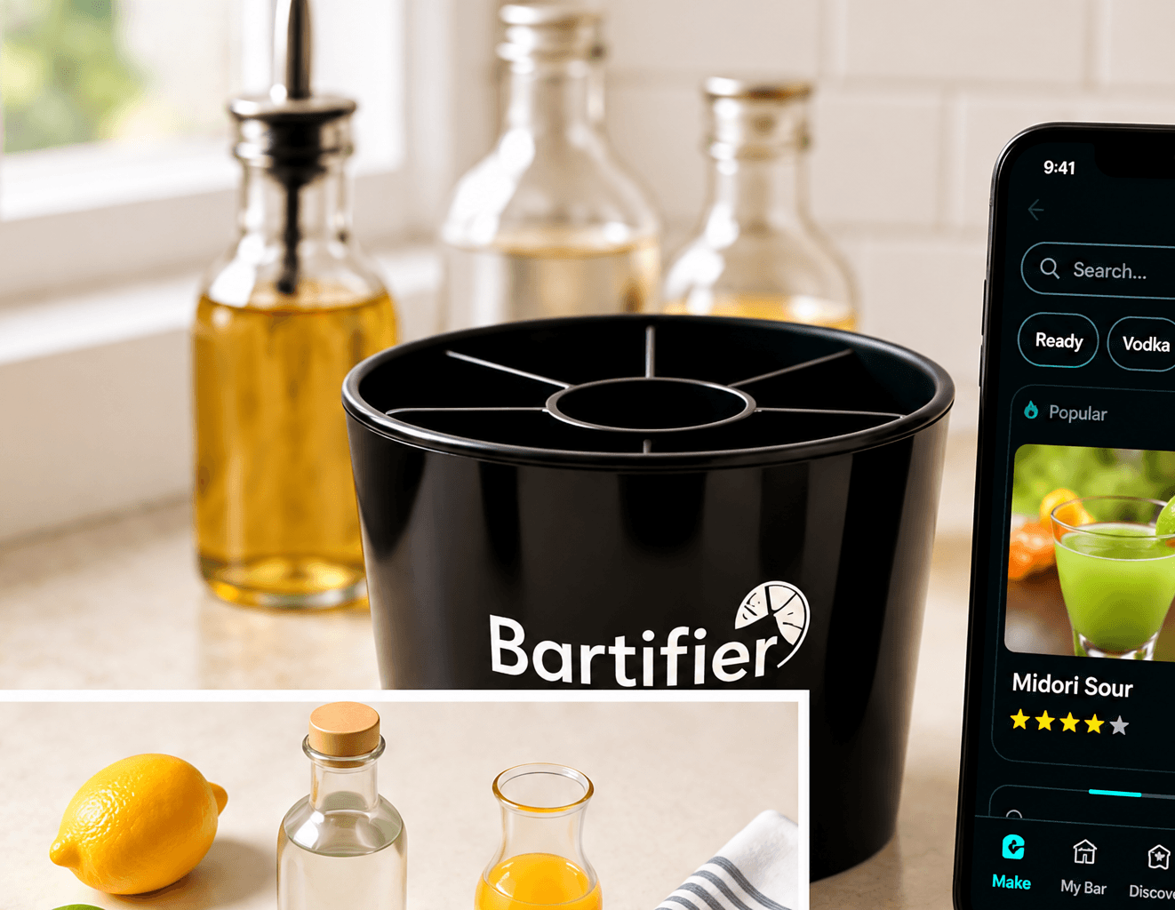 Bartifier and its app on a bright kitchen counter
