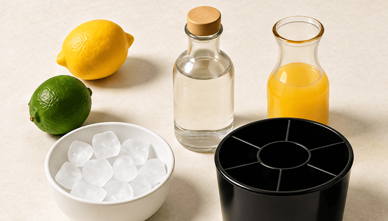 Citrus, mixers, ice and Bartifier arranged as starter supplies