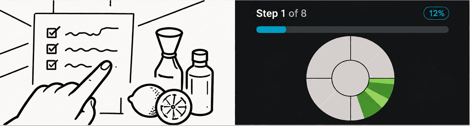 A recipe checklist compared with one Bartifier app instruction