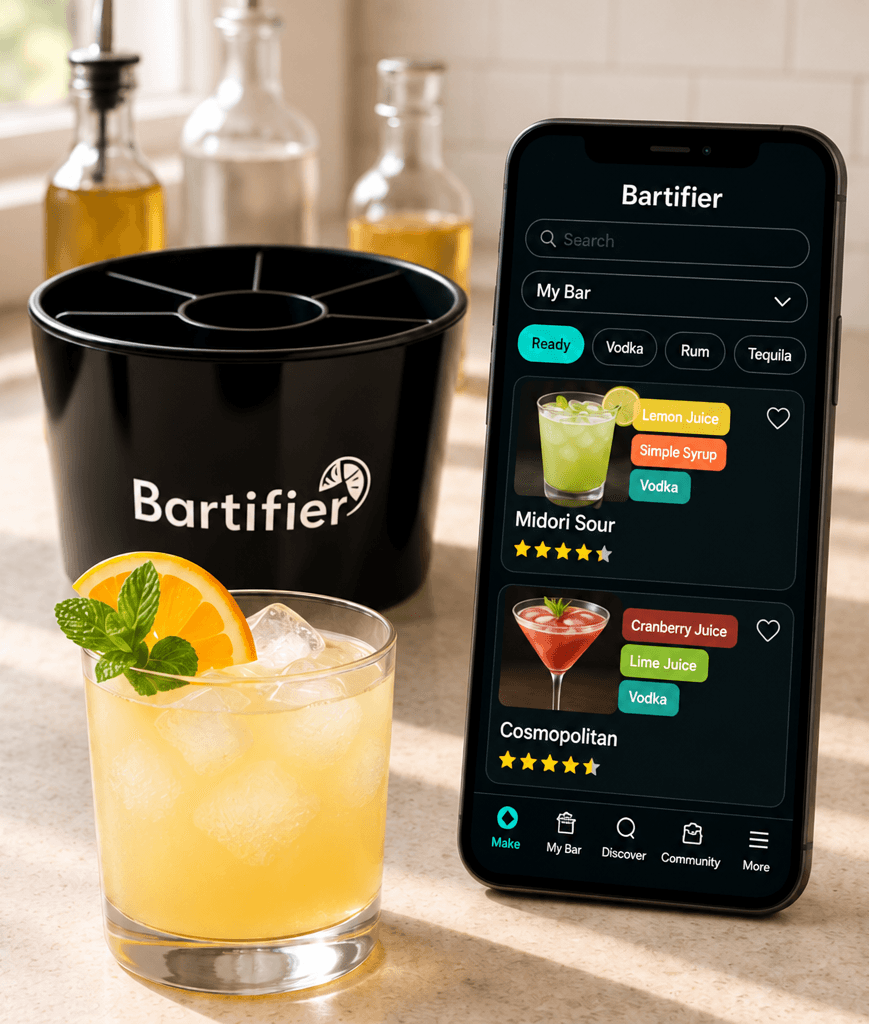 Bartifier, its app and a finished citrus drink