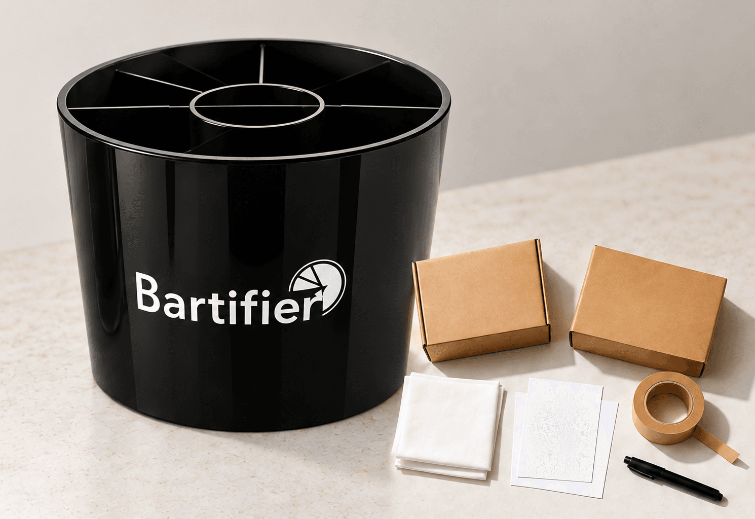 Bartifier displayed with packaging materials