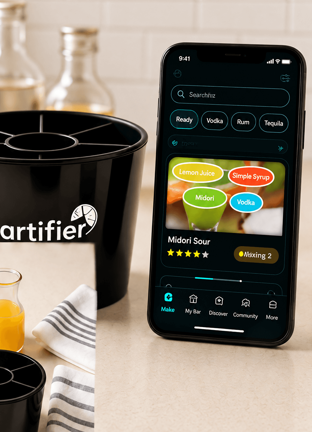 Phone displaying Bartifier cocktail guidance