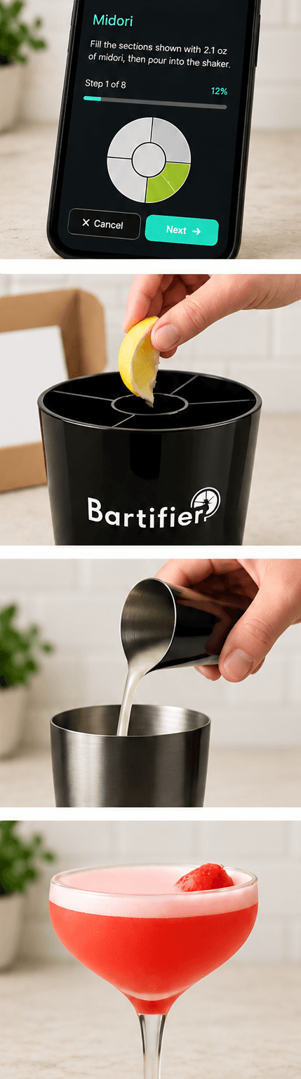 Four vertical stages of the Bartifier drink-making process