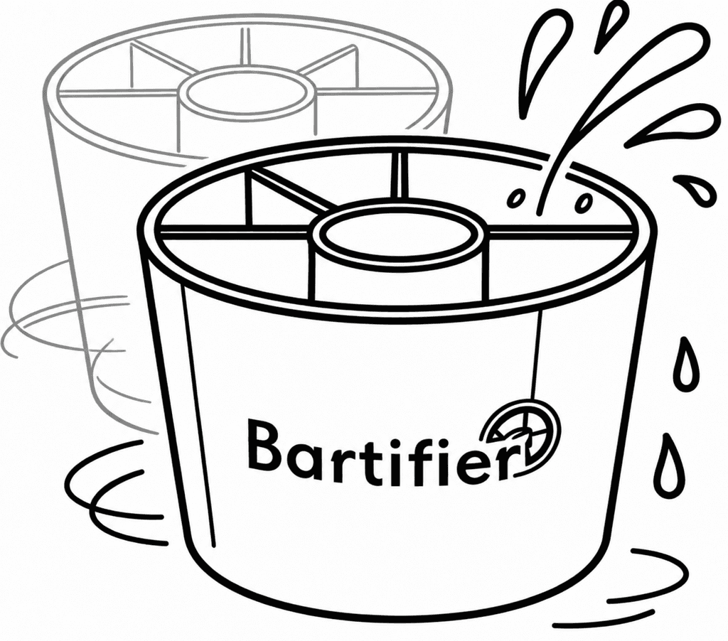 Illustrated Bartifier measuring caddy being rinsed
