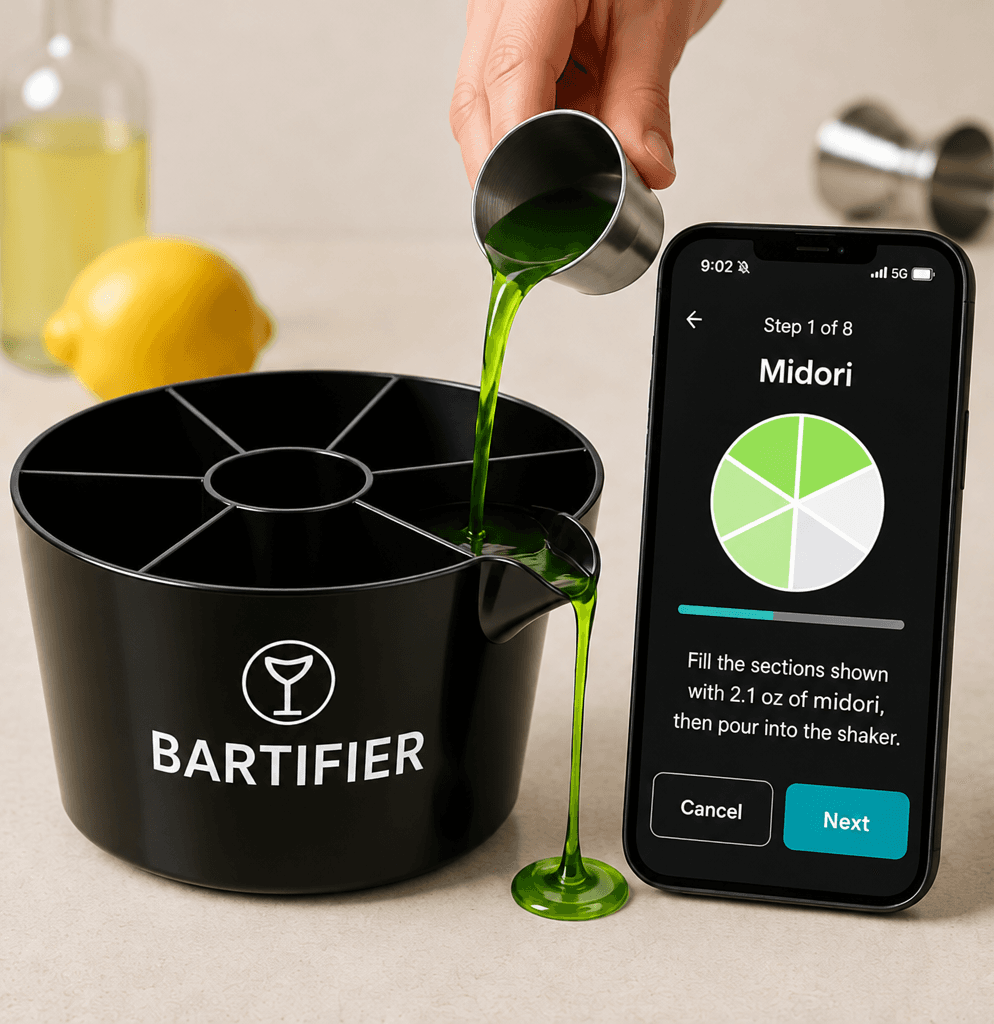 Bartifier and a phone displaying a guided pouring instruction