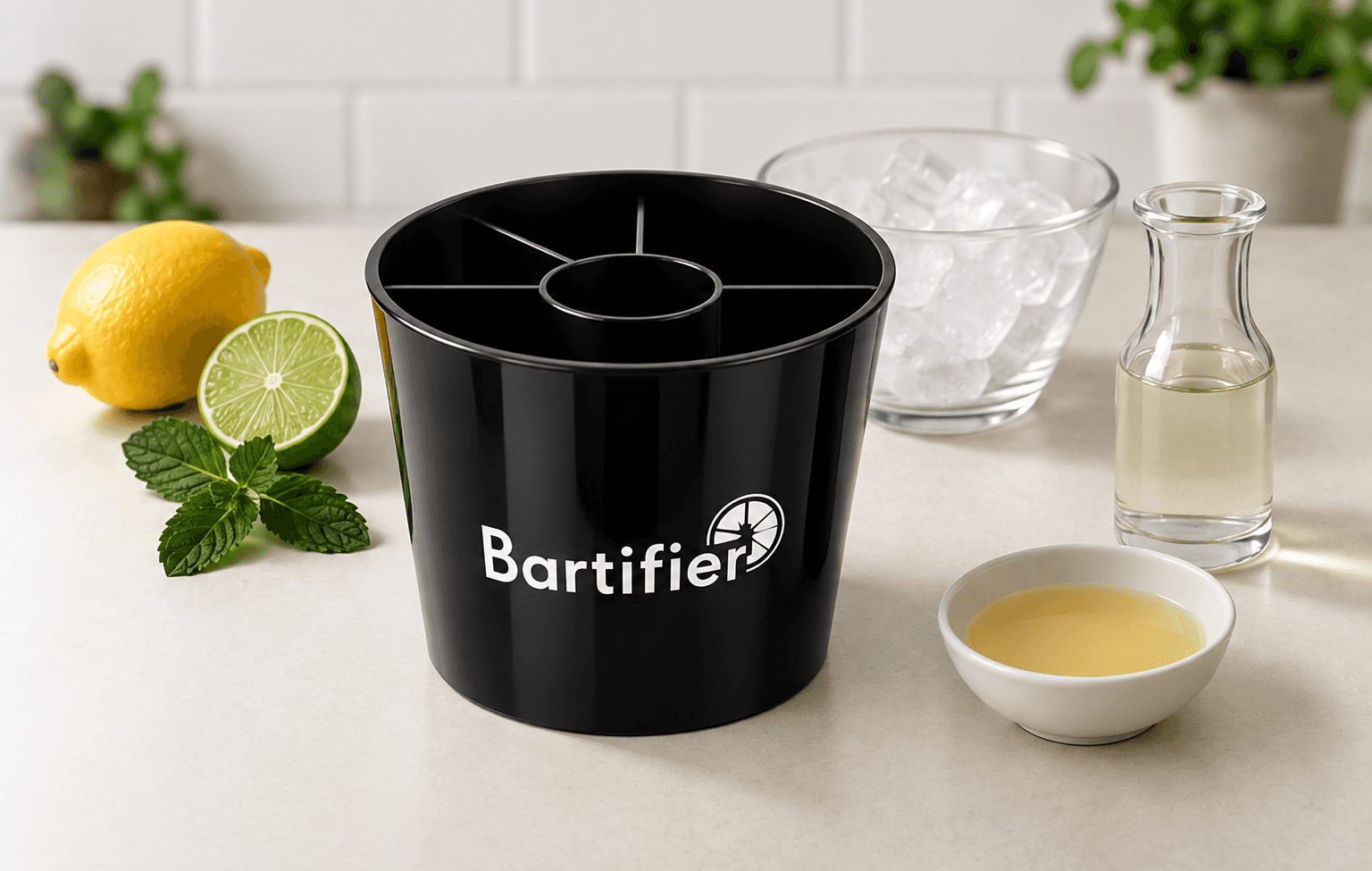 Bartifier with citrus, mint, ice and drink ingredients