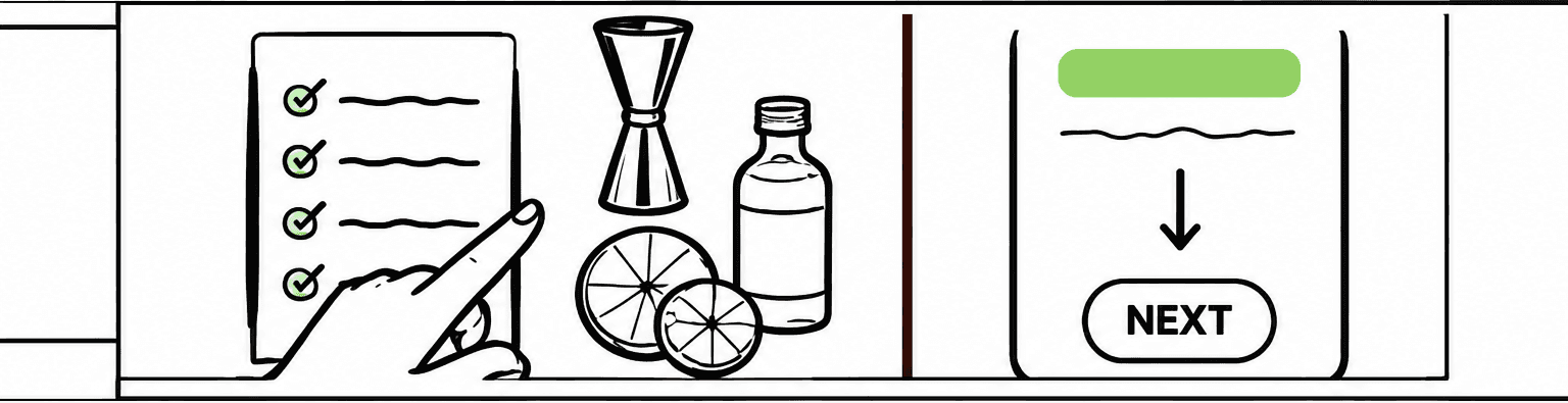 A recipe checklist compared with one Bartifier app instruction