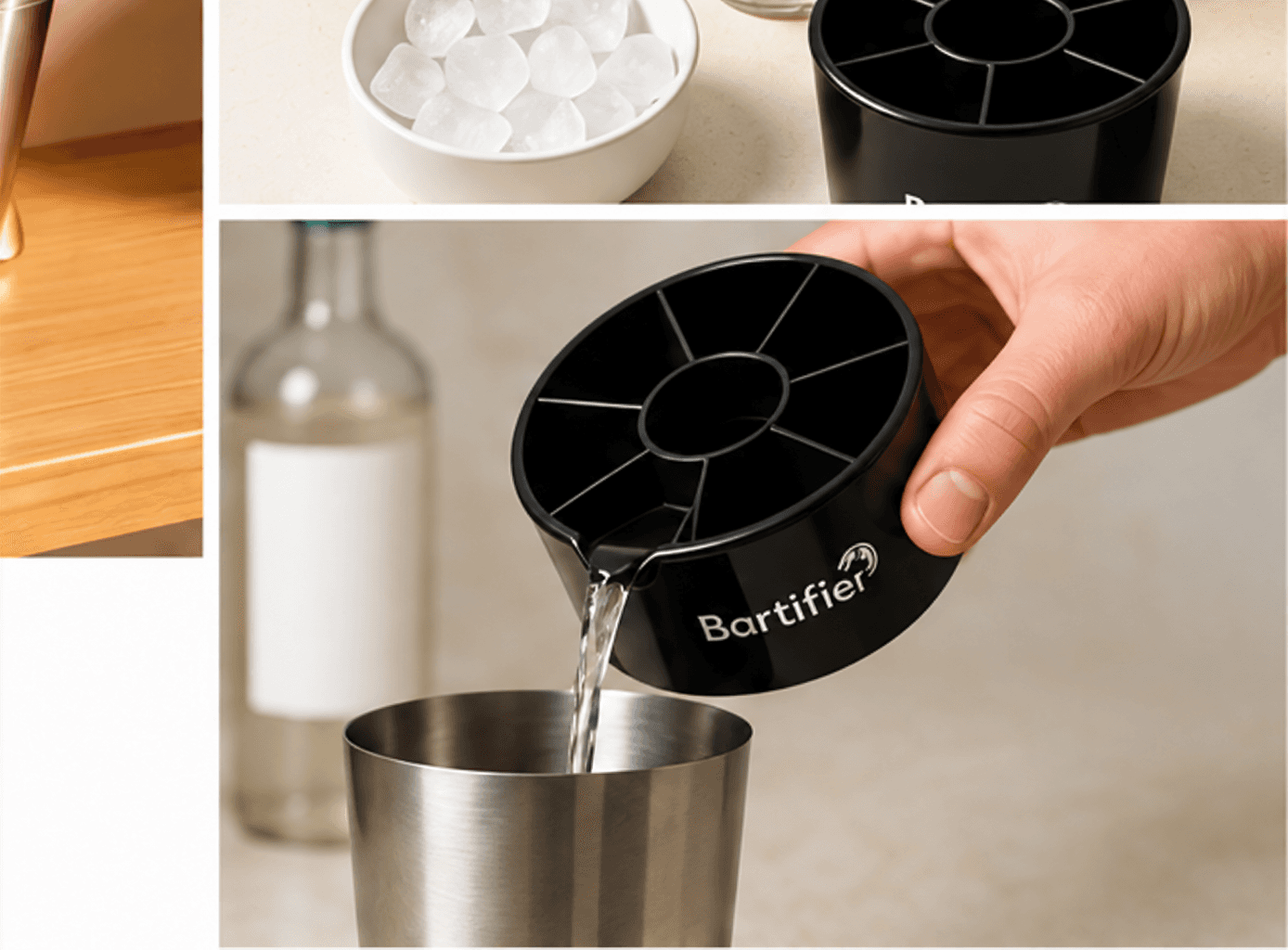 Bartifier being rinsed over a metal drink container
