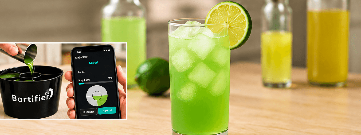 A finished green drink with Bartifier and its guided app