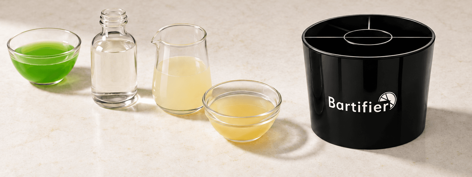 Bartifier beside measured cocktail ingredients