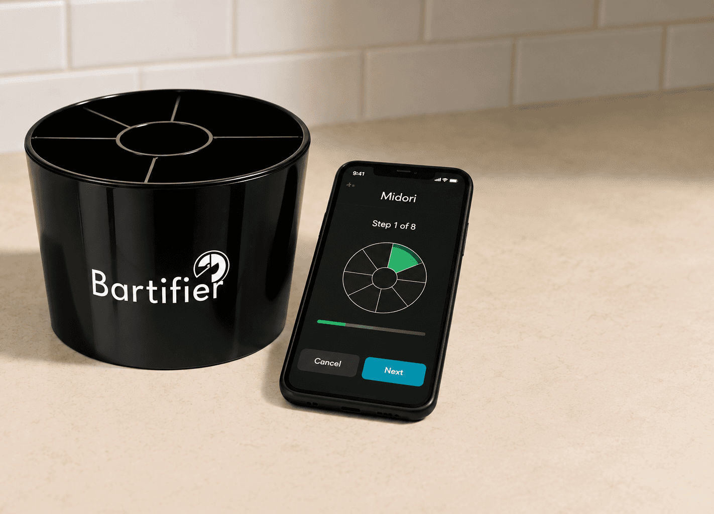 Bartifier and a phone showing one measuring step