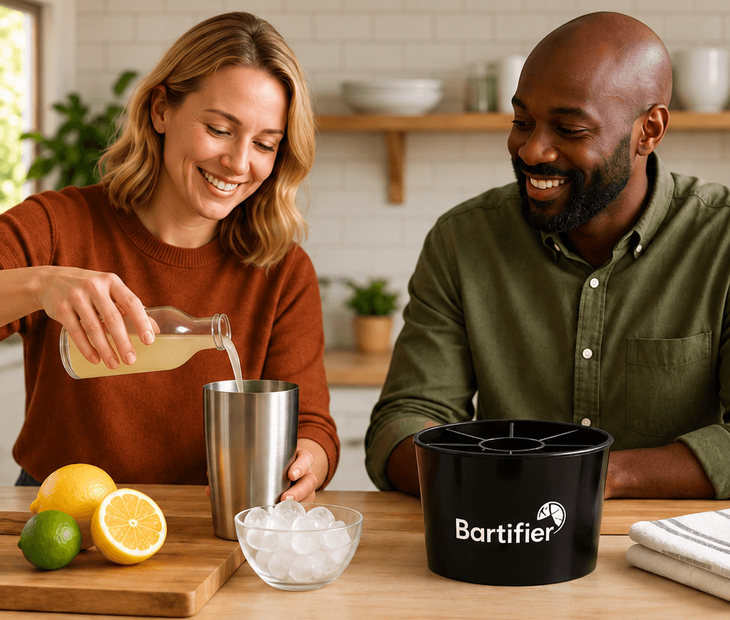 Two people preparing drinks responsibly together at home